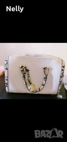 Дамска чанта с декорация от бяла змийска кожа, снимка 5 - Чанти - 43231186