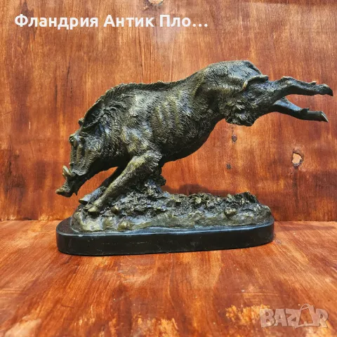 Бронзова скулптура на скачащ глиган върху мраморна основа, снимка 3 - Статуетки - 49648291