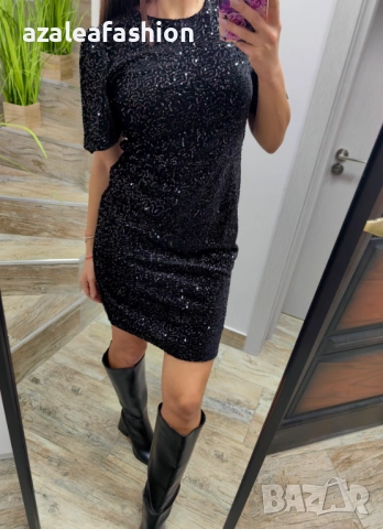 Рокля с пайети черна, снимка 5 - Рокли - 52710882
