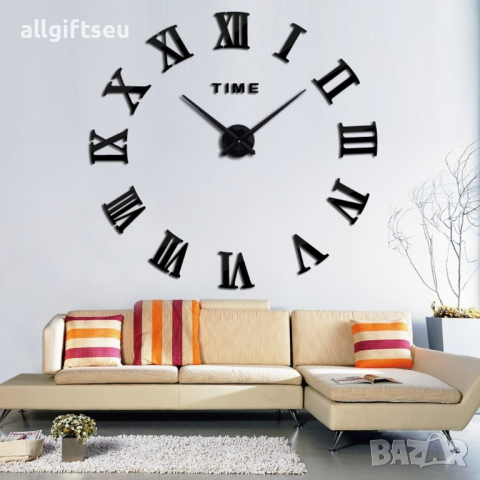 Голям 3D стенен часовник декорация за дома - РИМСКИ ЦИФРИ 4225, снимка 1 - Стенни часовници - 36564530