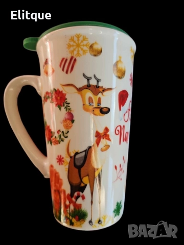 Коледна порцеланова чаша с гумен капак 15см височина , снимка 2 - Чаши - 52903920