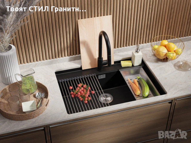 Черна кухненска мивка за вграждане под плот Берген 80 Low 760x530 мм -20%
