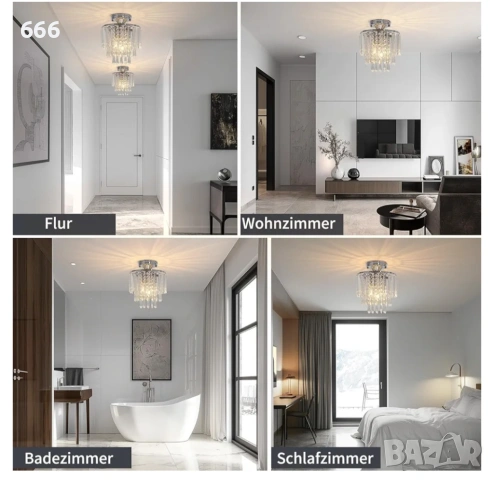 Модерна кристална таванна лампа Хром, снимка 3 - Лампи за таван - 53526800