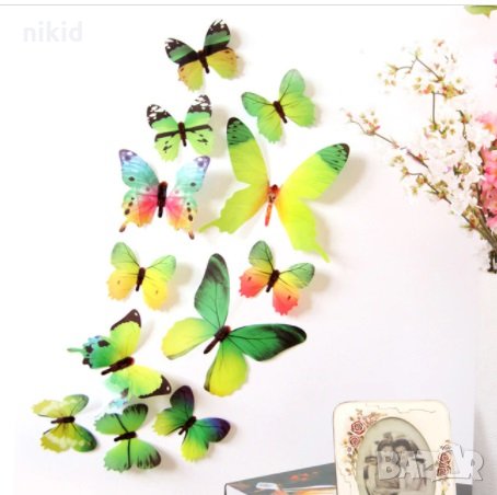 3D 12 бр pvc Зелени пеперуди на фон цветя самозалепващи пеперуди декорация за стена и мебел
