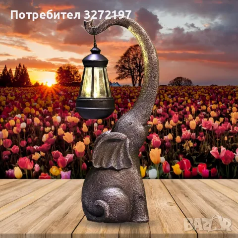 Винтажна резинена скулптура на слон, Соларно задвижвана IP44 Градинска украса навън, снимка 1