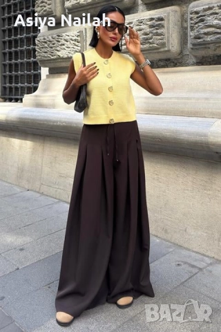 Дамски широк панталон с висока талия – елегантен модел, снимка 2 - Панталони - 52795200