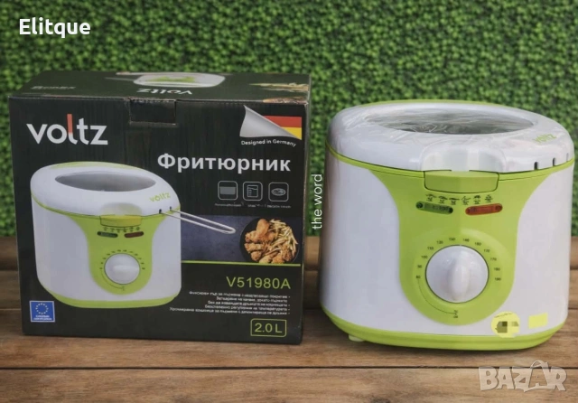 Фритюрник Voltz, 2 литра, 1300W, 80-190 C, Незалепващ съд, Бял/зелен 2 ГОДИНИ ГАРАНЦИЯ, снимка 4 - Фритюрници - 53269797