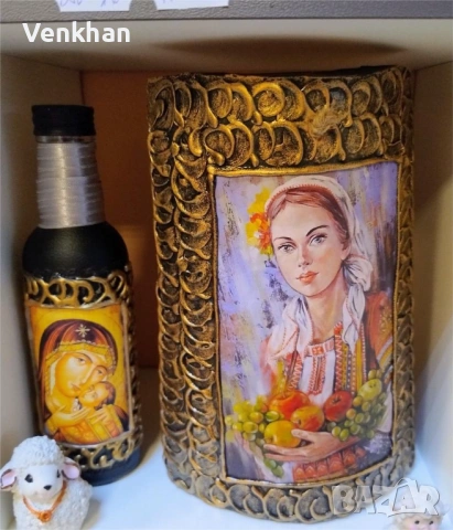 Kомплект малка керемида и шише декоративни., снимка 7 - Декорация за дома - 53003079