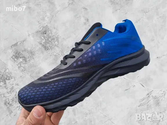  Дишащи олекотени мъжки маратонки в преливащо синьо и черно., снимка 3 - Маратонки - 49781655