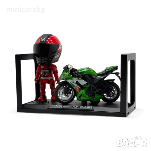 Метални модели спортен мотор 1:14 със стойка и моторист – с кутия, снимка 3 - Колекции - 52633379