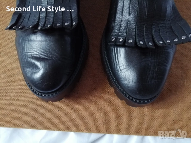 № 37 Дамски обувки естествена кожа - лоуфъри с пискюли, капси, тик-так копчета, снимка 6 - Дамски ежедневни обувки - 53143229