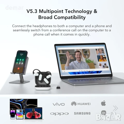 NEARITY MemPod Fit 2 Bluetooth слушалки с отворен уши, дълбок бас, до 45 часа, зареждащ калъф, снимка 9 - Безжични слушалки - 51159413