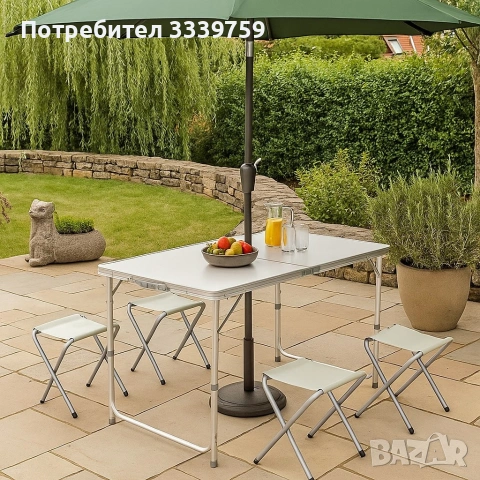 Комплект сгъваема алуминиева маса с 4 стола, снимка 4 - Градински мебели, декорация  - 53108857