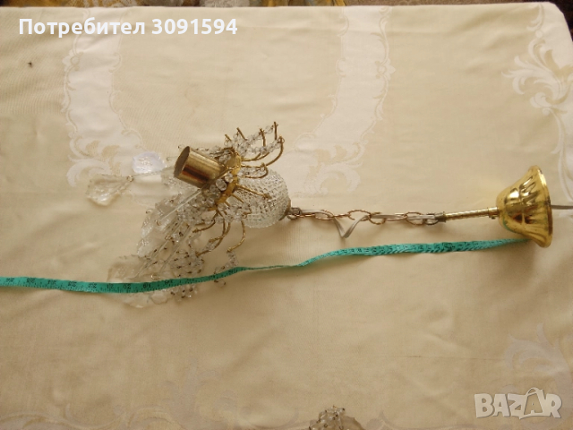  Елегантен-Чешки месингов  кристален полилей  , снимка 8 - Полилеи - 51798315