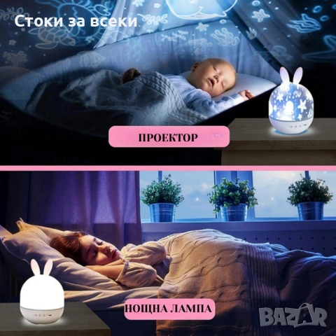 Очарователна нощна лампа и проектор 2 в 1, снимка 5 - Детски нощни лампи - 53225824
