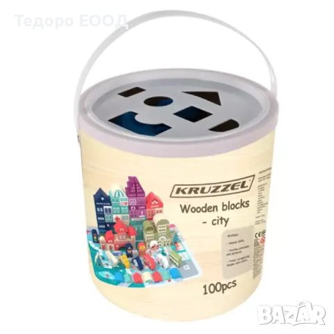 Дървен конструктор строител от дървени блокчета Градът, 100 части, снимка 6 - Образователни игри - 43900576