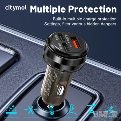 Зарядно за кола 80W, 2XUSB-C PD / USB-A QC 3.0, снимка 4 - Зарядни за кола - 50567935