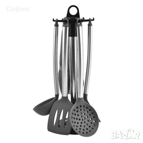 Комплект силиконови кухненски прибори с метални дръжки