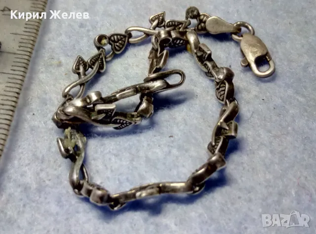 СТАРА ФЛОРАЛНА СРЕБЪРНА ГРИВНА ПАТИНИРАНО СРЕБРО 925 с ГНЕЗДА За ИНКРУСТИРАНЕ на СКЪПИ КАМЪНИ 19416, снимка 3 - Гривни - 50056576