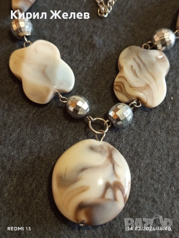 Винтидж стил красиво колие мраморен ефект стил и елегантност 51813, снимка 3 - Колиета, медальони, синджири - 53476259