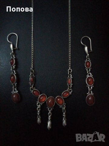 'PIPIS' оригинал Винтидж сребро и карнеол, снимка 5 - Бижутерийни комплекти - 34915200