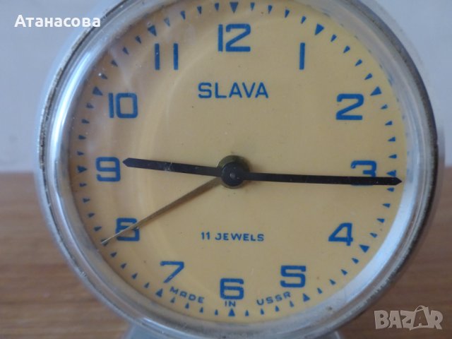 Будилник часовник Слава сапфирено син корпус, снимка 3 - Антикварни и старинни предмети - 43136176