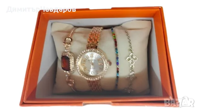 Луксозен дамски комплект часовник и гривни