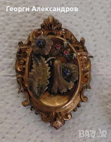 19 ВЕК Старинна Късновикторианска Медна Скъпоценна Дебело Позлатена Ар НУВО Флорална БРОШКА ПЕНДАНТ, снимка 5 - Антикварни и старинни предмети - 53353567