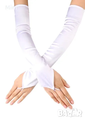 Сатенени дълги ръкавици в цвят телесен 