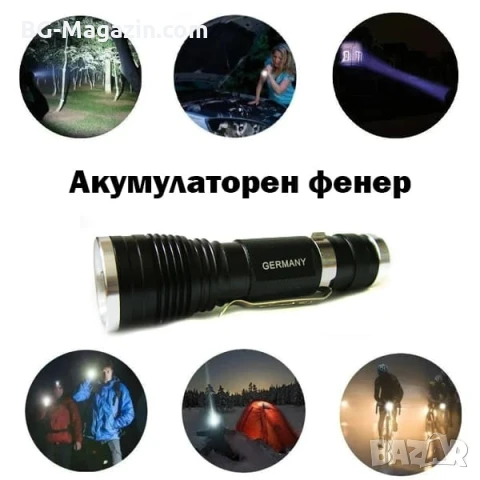 Джобен ръчен акумулаторен LED фенер зареждаща се батерия 18650 за къмпинг лов риболов палатка мощен