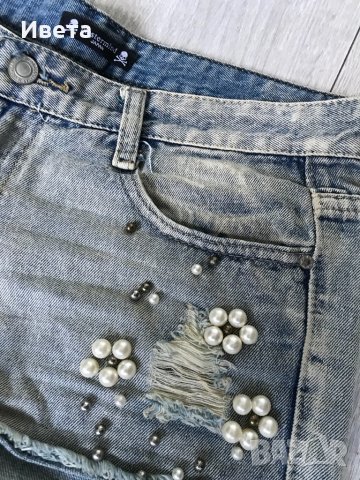 Дънкови панталонки с перли, снимка 3 - Къси панталони и бермуди - 33131466