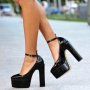 Обувки на ток - черен лак - VT1, снимка 1 - Дамски обувки на ток - 35054237