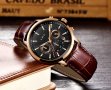 LIGE Black Gold Leather 9866 Луксозен мъжки кварцов часовник с кожена каишка, снимка 1