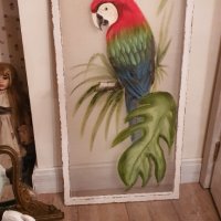 Голяма картина папагал, масло, дървена състарена рамка– 120см/ 60см, снимка 1 - Картини - 38505051