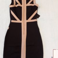 Черна луксозна ластична рокля с бежова гарнитура , с дълъг стабилен цип , елегантна , къса, секси , снимка 11 - Рокли - 37249692
