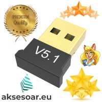 USB Bluetooth 5.1 адаптер Handsfree Безжичен Приемник предавател 2.4 GHz за Лаптоп PC мишка аудио бл, снимка 2 - Други - 40821318