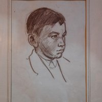 Владимир Димитров- Майстора стара  рисунка портрет на момче с молив , снимка 2 - Антикварни и старинни предмети - 36273506