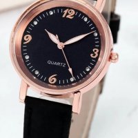Красив нов черен дамски ръчен часовник с кожена каишка., снимка 3 - Дамски - 43987915