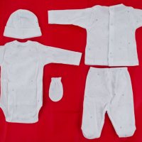 Бебешки памучен комплект за новородено 5 части в бяло и синьо марка Babidu , снимка 4 - Комплекти за бебе - 32921014