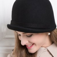 Елегантна дамска черна зимна шапка, ретро стил, 100% вълна, федора, снимка 6 - Шапки - 39551365