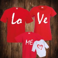 Семейни тениски с щампа дамска тениска + мъжка тениска + детска тениска + бебешко боди LOVE ME , снимка 1 - Тениски - 26336466