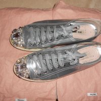 Miu Miu Silver Crystal Swarovski Leather Sneakers, снимка 4 - Дамски ежедневни обувки - 26638146