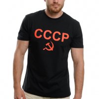 Нова черна мъжка тениска с трансферен печат СССР, Русия, снимка 3 - Тениски - 37673788