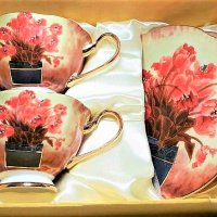 Красиви чаши за кафе с цветя от костен порцелан, снимка 13 - Сервизи - 33270333