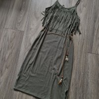 Красива рокля с ресни в зелен цвят + коланче , снимка 1 - Рокли - 33014170