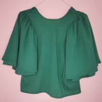 Зелена блуза с буфан ръкав, снимка 2 - Корсети, бюстиета, топове - 34778620