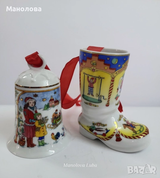 Порцеланова коледна камбанка и ботуш от колекцията на Hutschenreuther., снимка 1