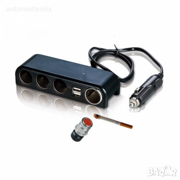 Разклонител за запалка на кола, 12 / 24V, 4 гнезда, 2 USB порта, снимка 1