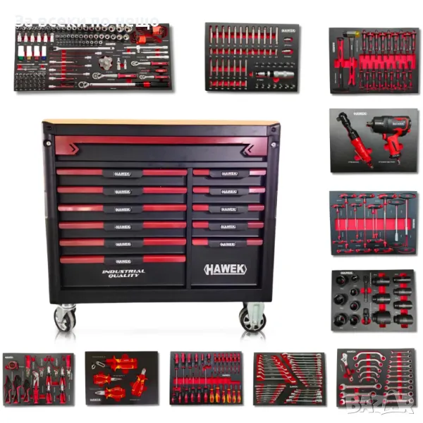 Професионален шкаф с инструменти с 12 чекмеджета - 11 пълни HAWEK, снимка 1