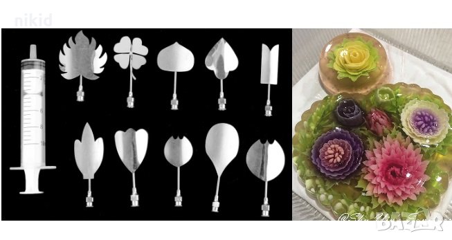 10 бр Детелина метални пера шприц + спринцовка за желиран десерт декорация и украса цветя желатин, снимка 1